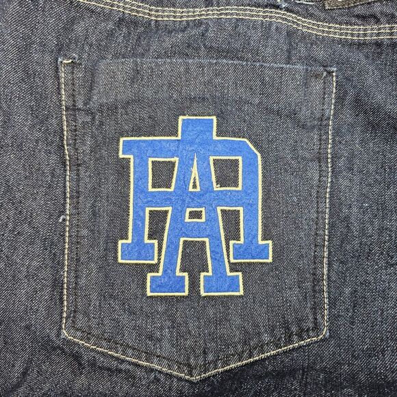 Red Ape Authentics Blue Baggy Jeans Size 46 Embroidered Pockets Distressed Wash - Picture 3 of 7